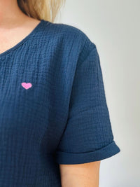 Herzlein® Musselin Shirt mit "Herzchen-Stick" in Navy Blau