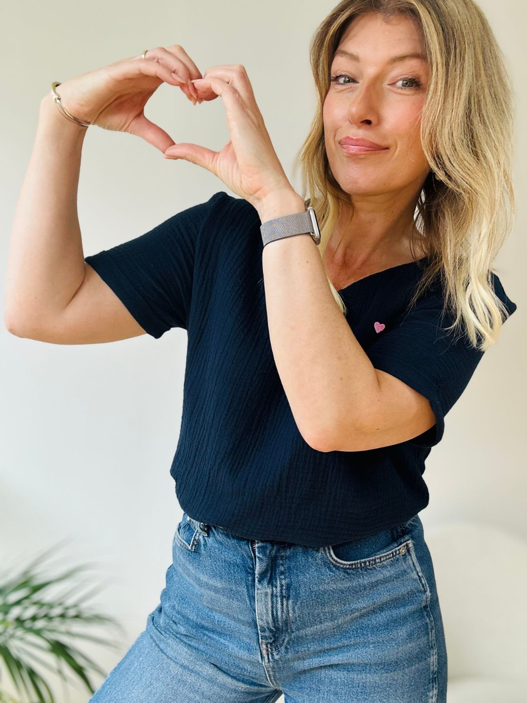 Herzlein® Musselin Shirt mit "Herzchen-Stick" in Navy Blau