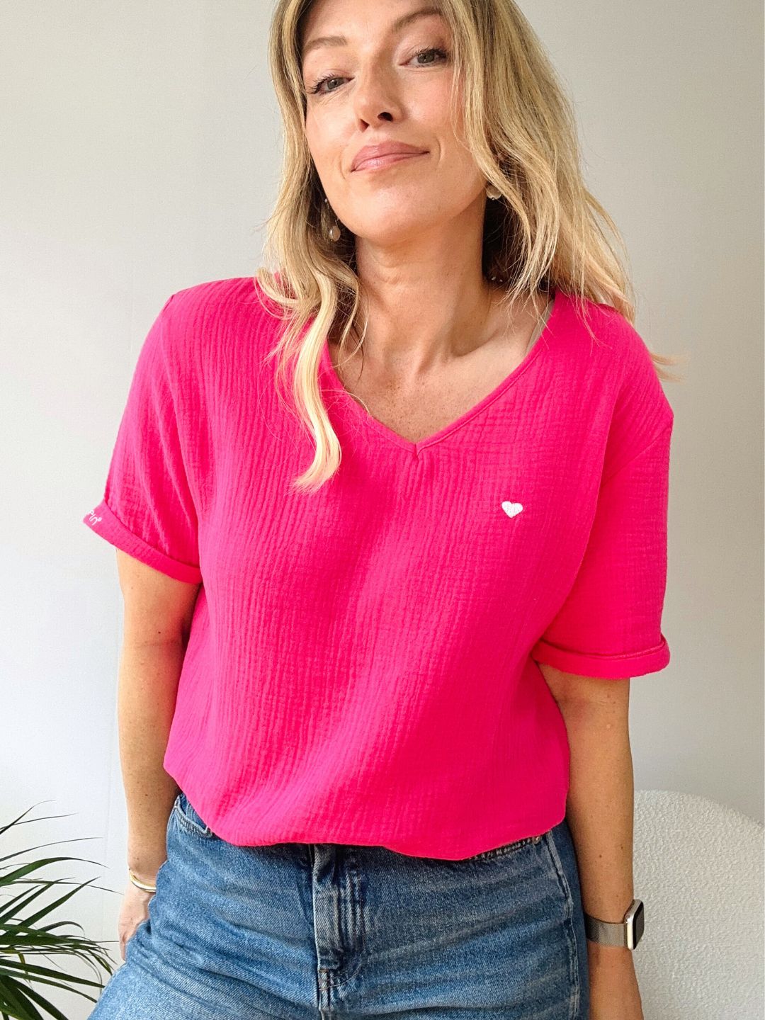 Herzlein® Musselin Shirt mit "Herzchen-Stick" in Pink