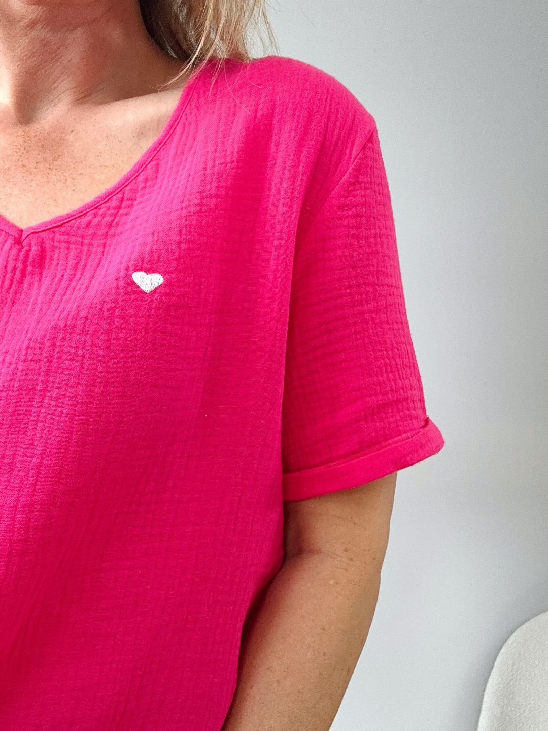 Herzlein® Musselin Shirt mit "Herzchen-Stick" in Pink