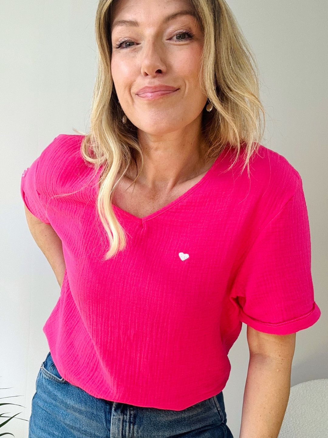 Herzlein® Musselin Shirt mit "Herzchen-Stick" in Pink