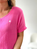 Herzlein® Musselin Shirt mit "Herzchen-Stick" in Rosa