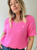 Herzlein® Musselin Shirt mit "Herzchen-Stick" in Rosa