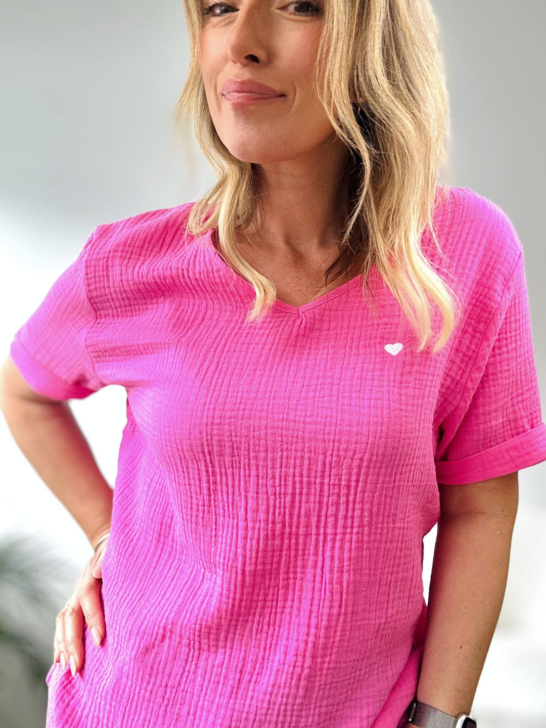 Herzlein® Musselin Shirt mit "Herzchen-Stick" in Rosa