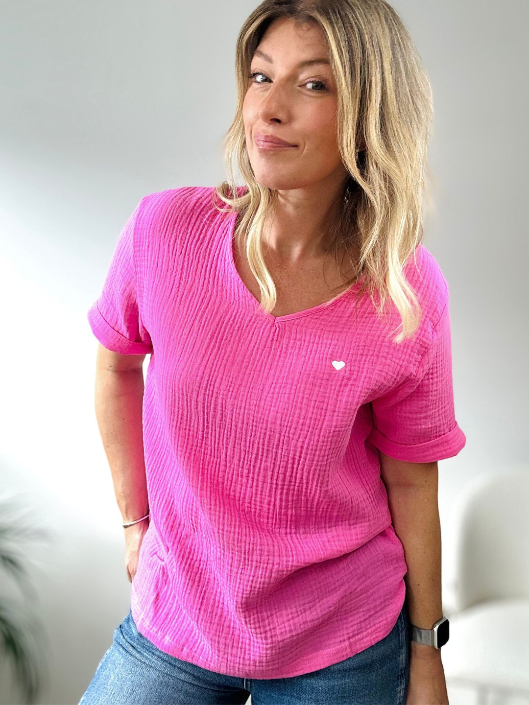 Herzlein® Musselin Shirt mit "Herzchen-Stick" in Rosa