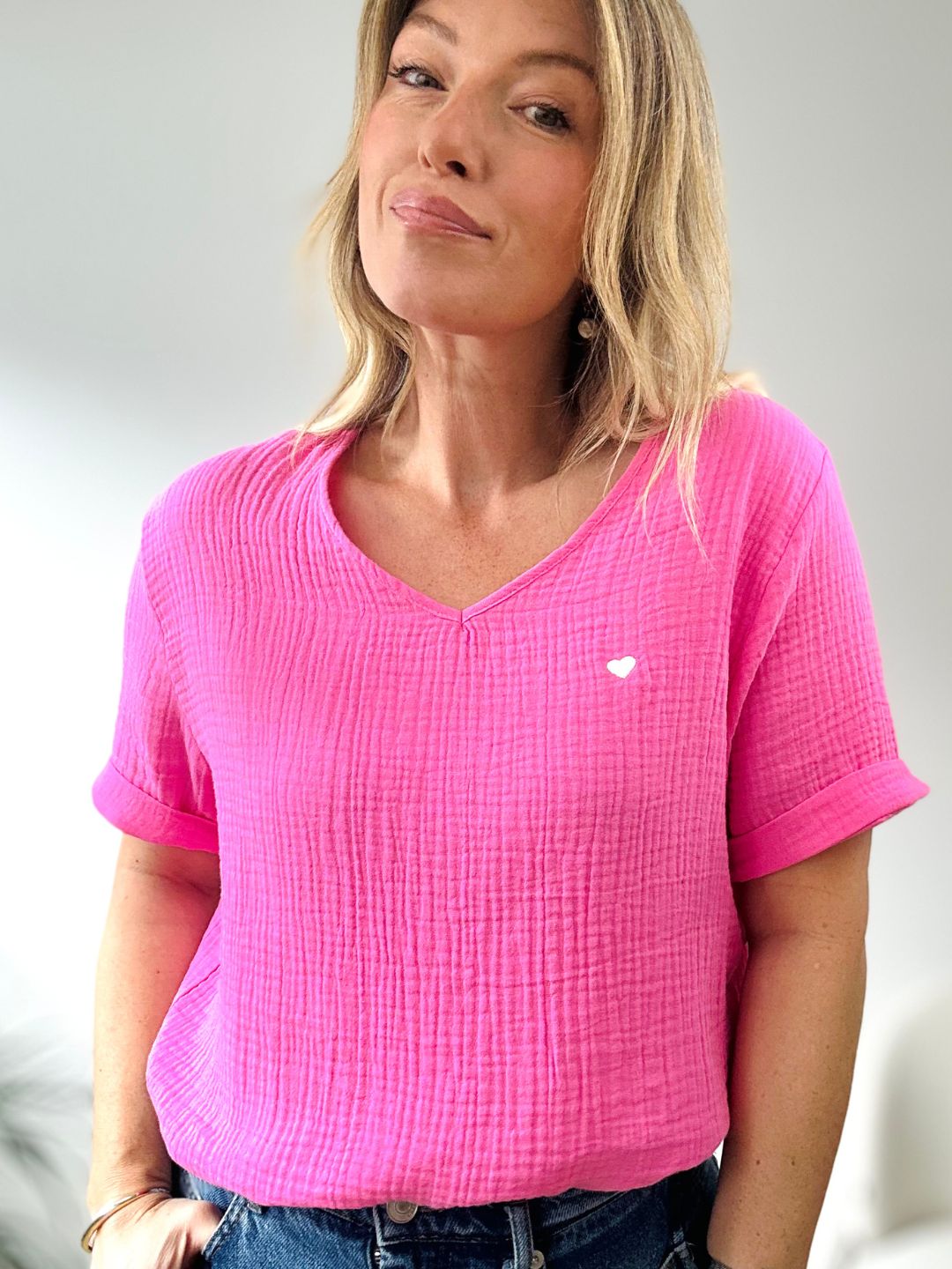 Herzlein® Musselin Shirt mit "Herzchen-Stick" in Rosa