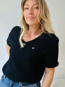 Herzlein® Musselin Shirt mit "Herzchen-Stick" in Schwarz