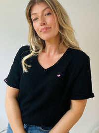 Herzlein® Musselin Shirt mit "Herzchen-Stick" in Schwarz