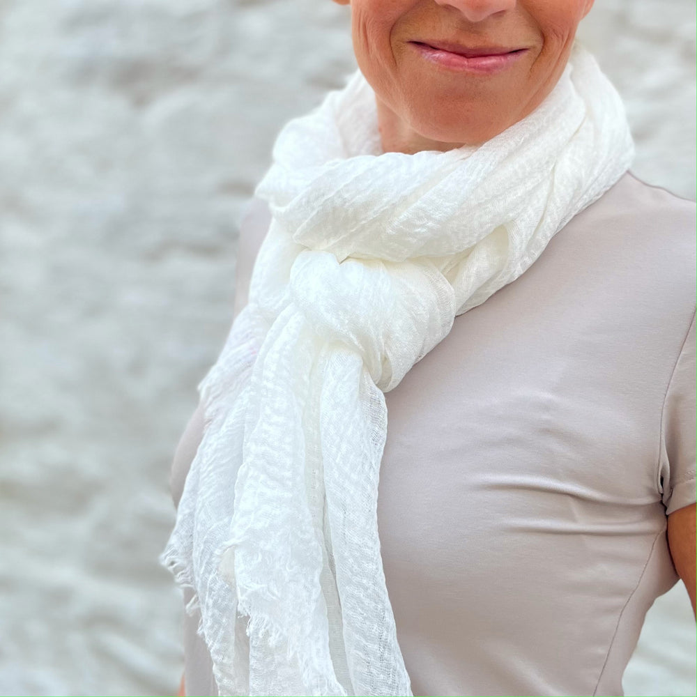 Herzlein® Musselin Tuch Musselintuch Musselintücher Halstuch Damentuch Schal Baumwolle für Damen in Weiss klassisch