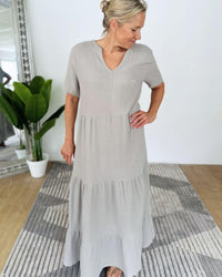 Herzlein® Musselin Maxikleid in Grau