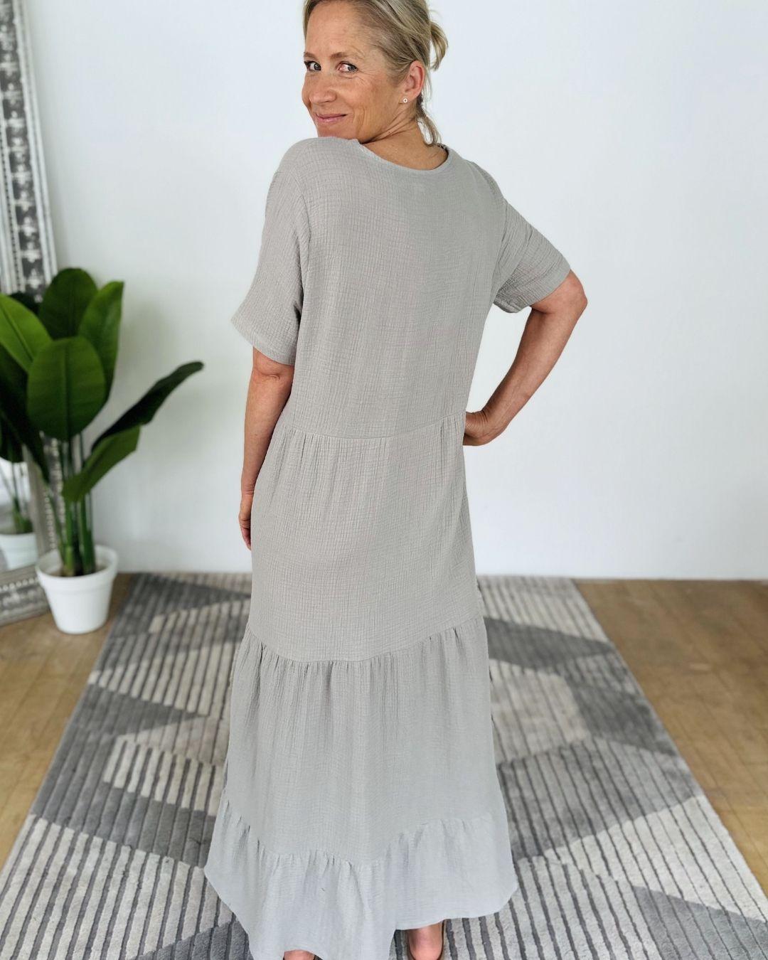 Herzlein® Musselin Maxikleid in Grau