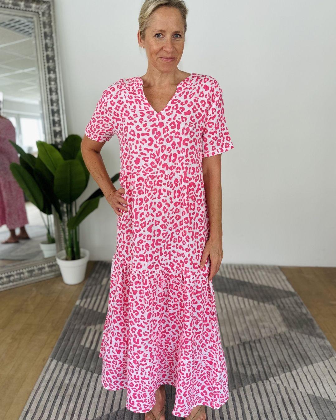 Herzlein® Musselin Maxikleid in Leo Pink