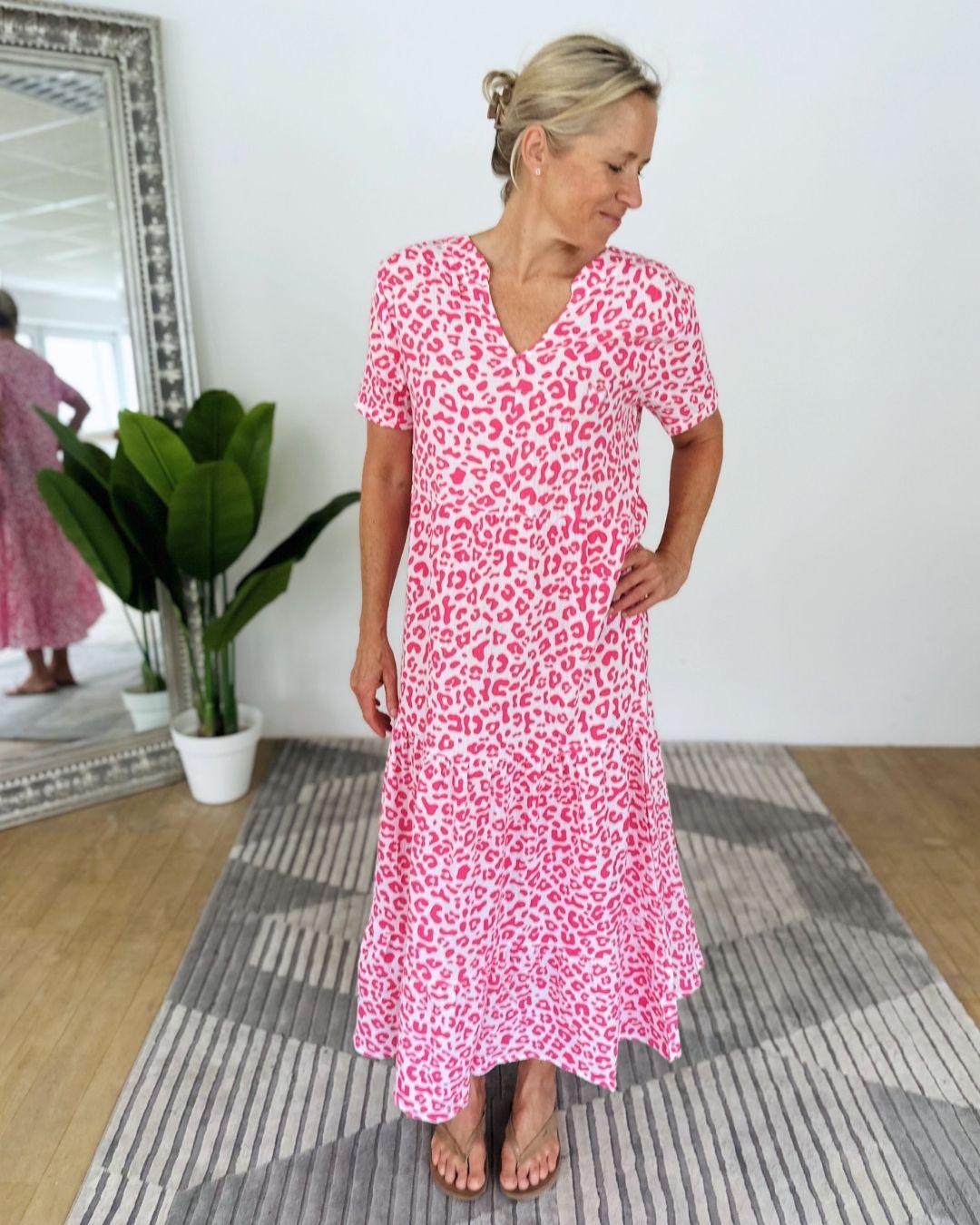 Herzlein® Musselin Maxikleid in Leo Pink