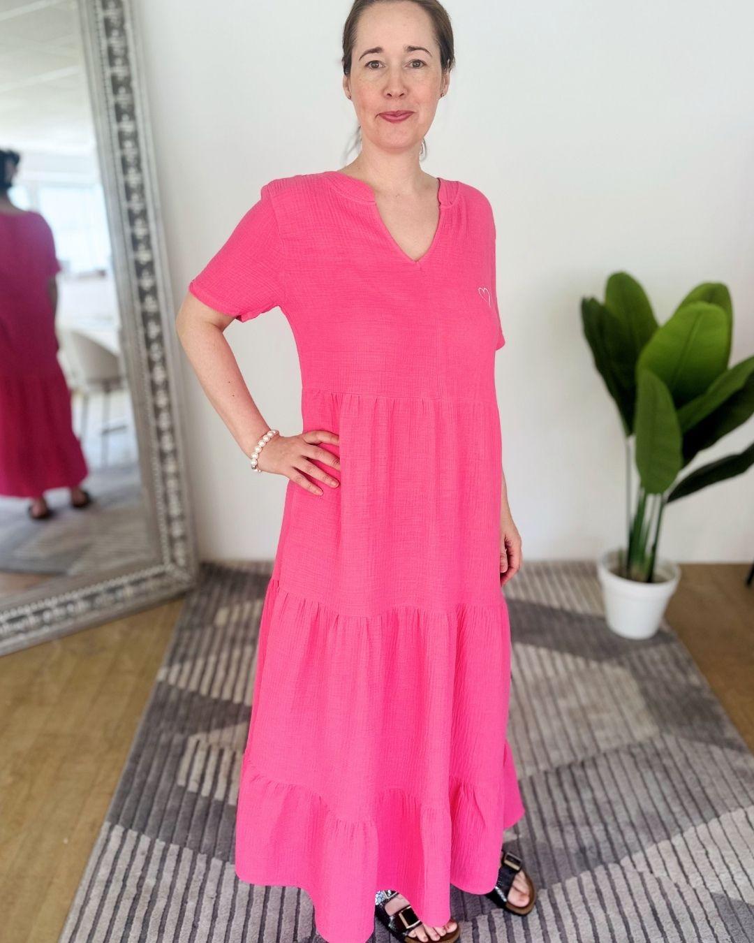 Herzlein® Musselin Maxikleid in Pink