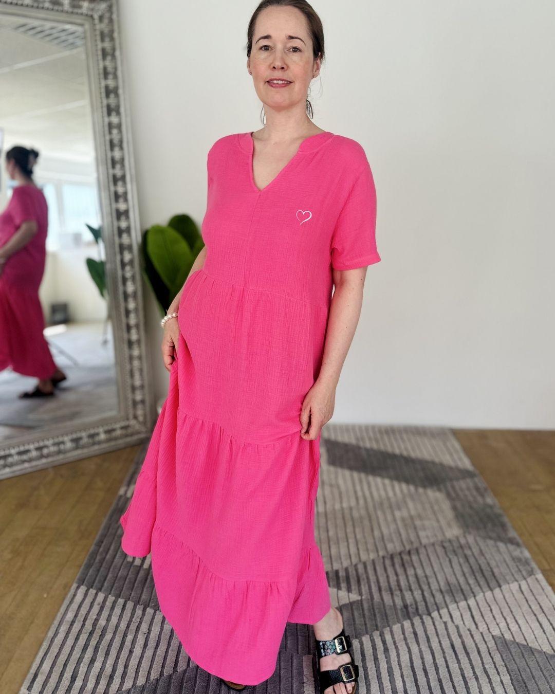 Herzlein® Musselin Maxikleid in Pink