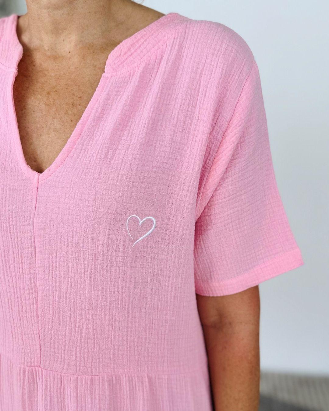 Herzlein® Musselin Maxikleid in Rosa