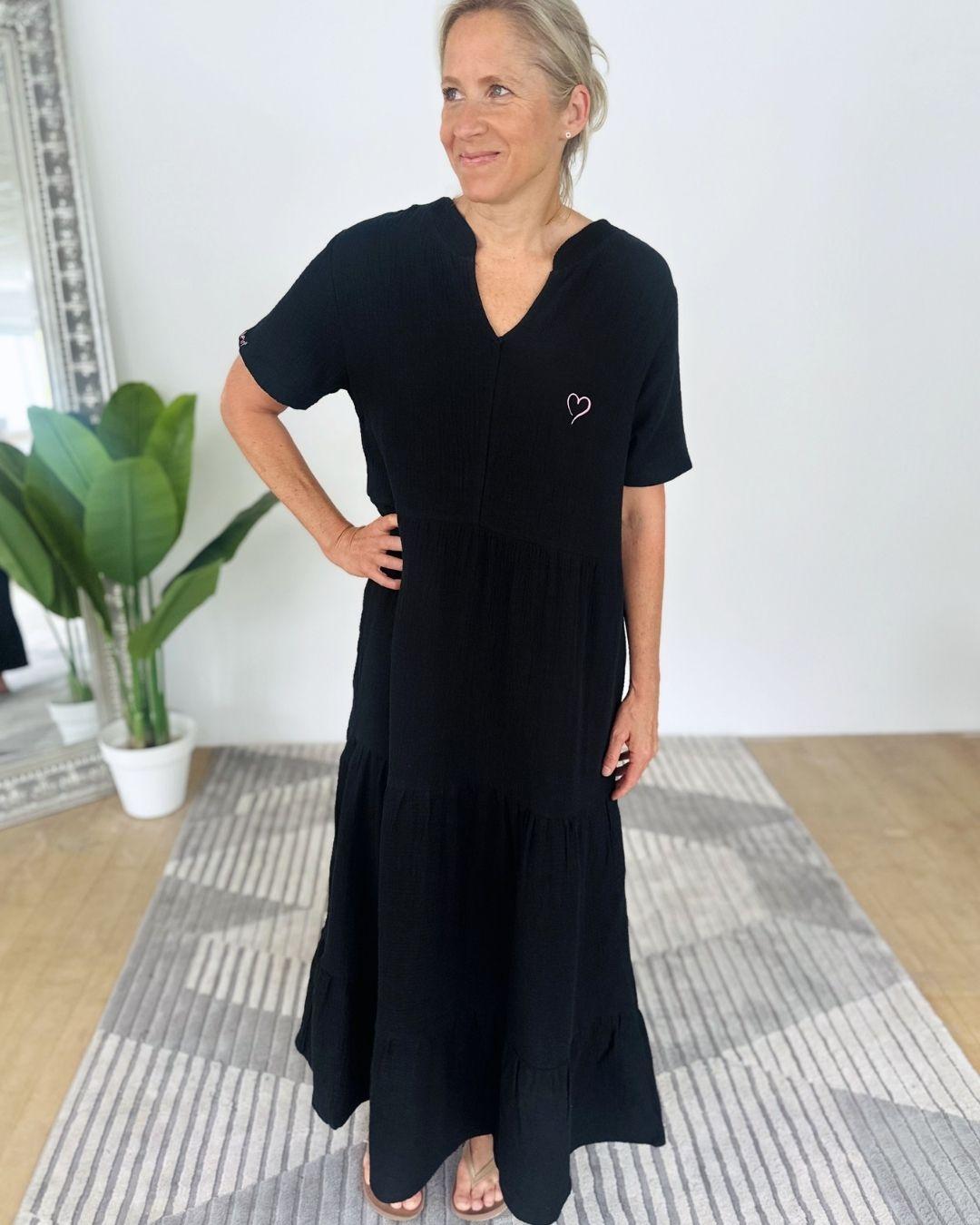Herzlein® Musselin Maxikleid in Schwarz
