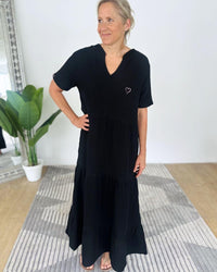 Herzlein® Musselin Maxikleid in Schwarz