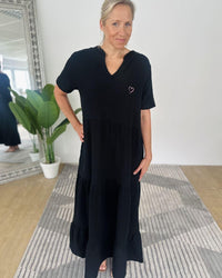 Herzlein® Musselin Maxikleid in Schwarz