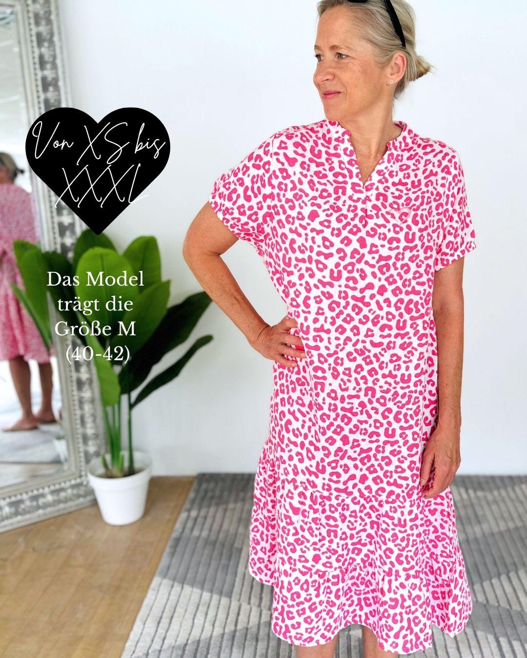 Herzlein® Musselin Midikleid in Leo Pink