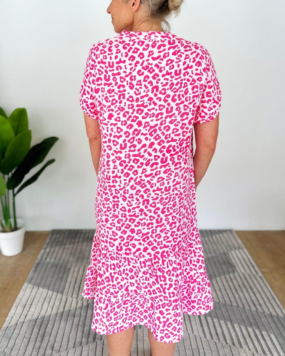 Herzlein® Musselin Midikleid in Leo Pink