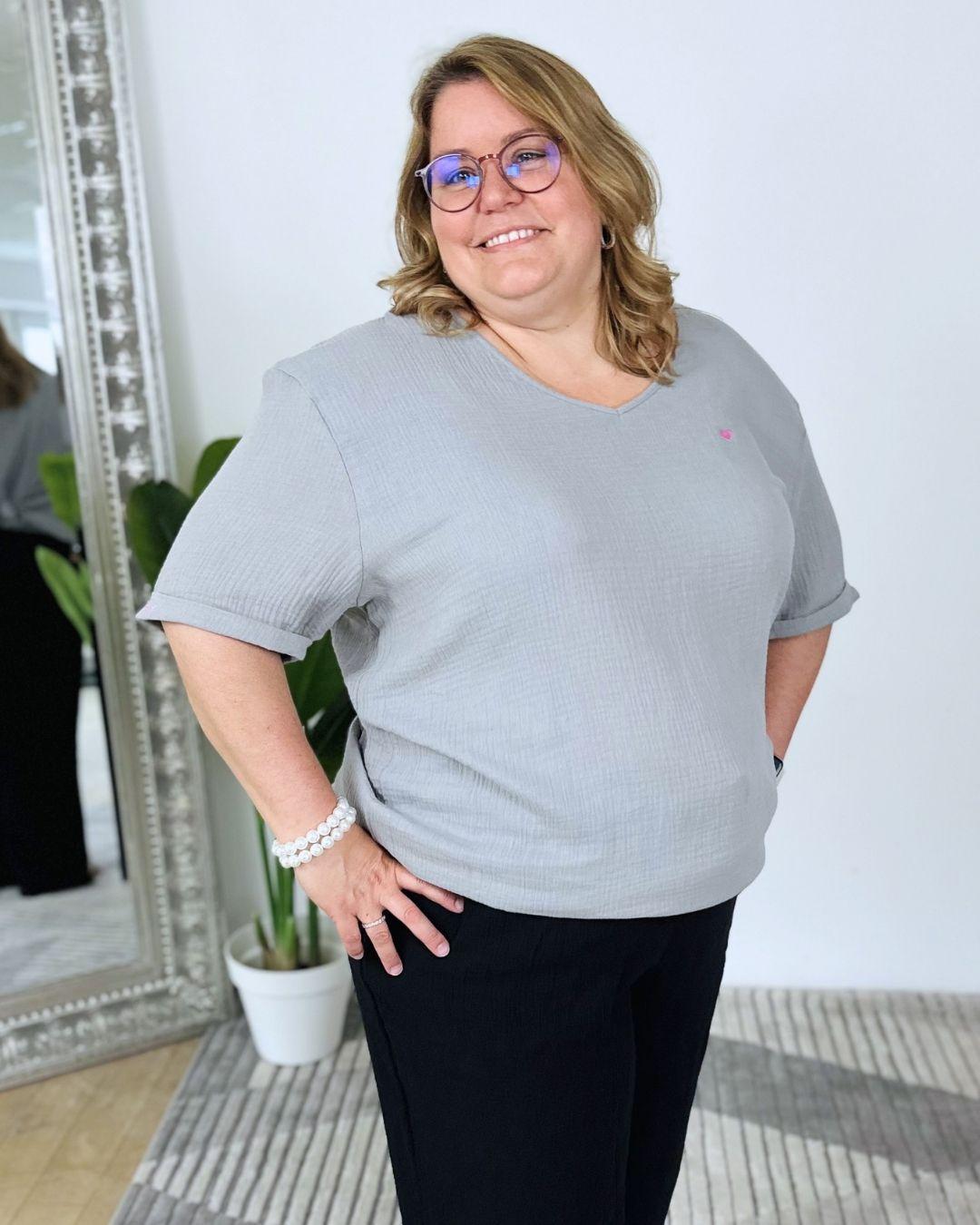 Herzlein® Musselin Shirt mit "Herzchen-Stick" in Grau