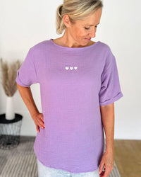 Herzlein® Musselin Tunika Shirt "3 Herzchen" in Lavendel