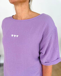 Herzlein® Musselin Tunika Shirt "3 Herzchen" in Lavendel