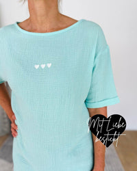 Herzlein® Musselin Tunika Shirt "3 Herzchen" in Mint