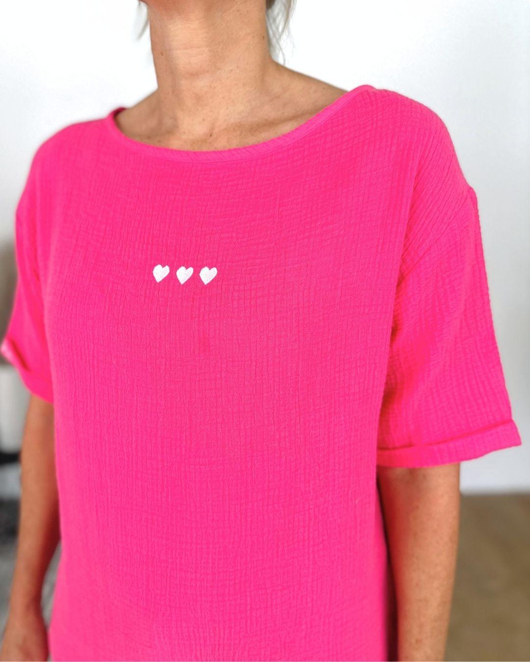 Herzlein® Musselin Tunika Shirt "3 Herzchen" in Pink