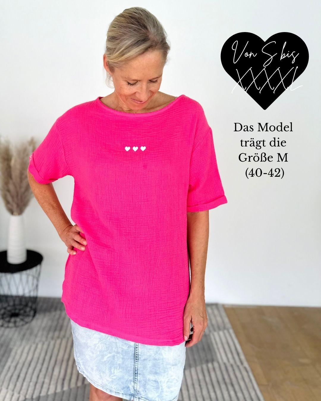 Herzlein® Musselin Tunika Shirt "3 Herzchen" in Pink