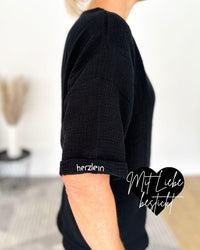 Herzlein® Musselin Tunika Shirt "3 Herzchen" in Schwarz