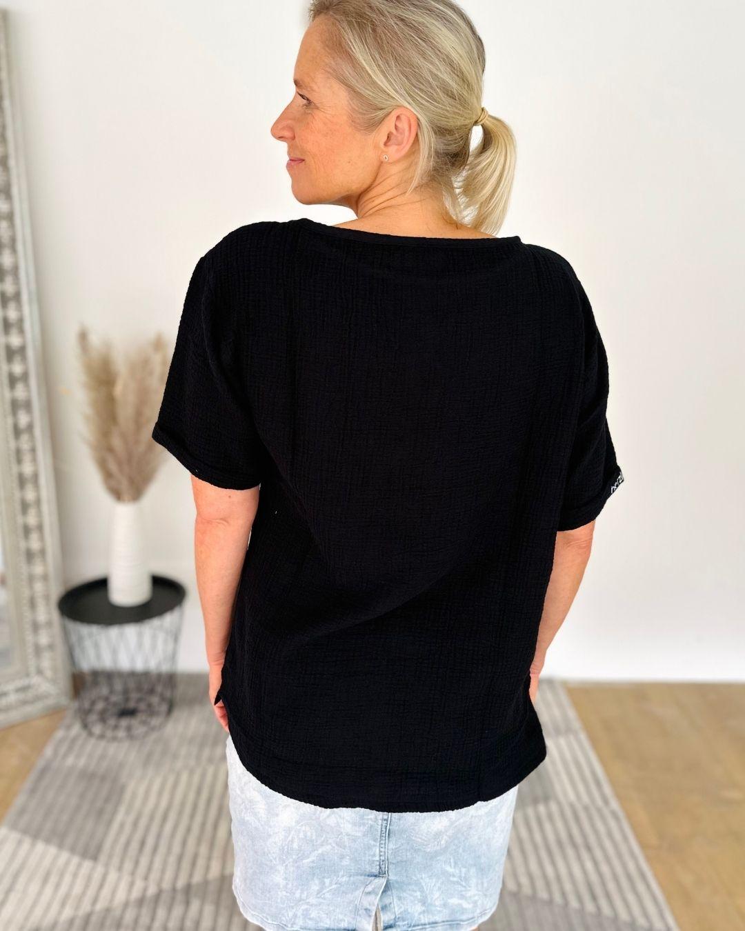 Herzlein® Musselin Tunika Shirt "3 Herzchen" in Schwarz