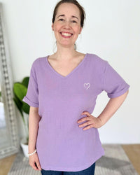 Herzlein® Musselin Tunika Shirt mit "Herzchen-Stick" Lavendel