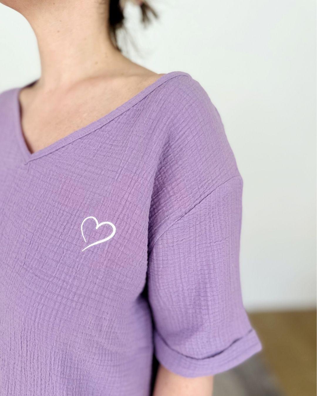 Herzlein® Musselin Tunika Shirt mit "Herzchen-Stick" Lavendel