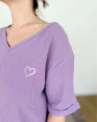 Herzlein® Musselin Tunika Shirt mit "Herzchen-Stick" Lavendel