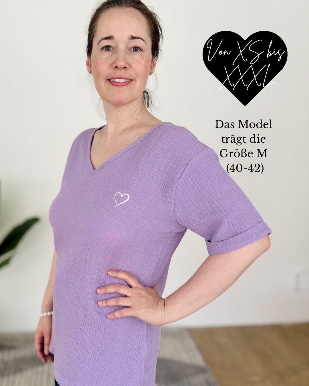 Herzlein® Musselin Tunika Shirt mit "Herzchen-Stick" Lavendel