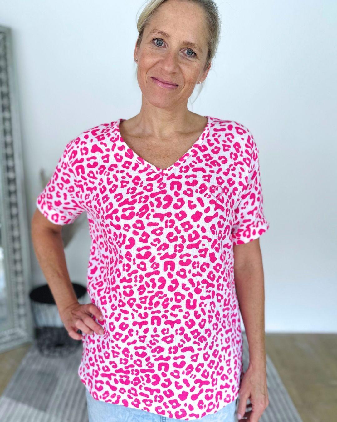 Herzlein® Musselin Tunika Shirt mit "Herzchen-Stick" in Leo Pink