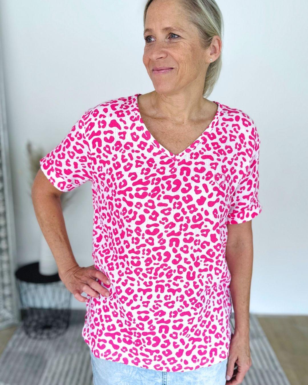 Herzlein® Musselin Tunika Shirt mit "Herzchen-Stick" in Leo Pink