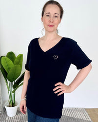 Herzlein® Musselin Tunika Shirt mit "Herzchen-Stick" in Navy Blau