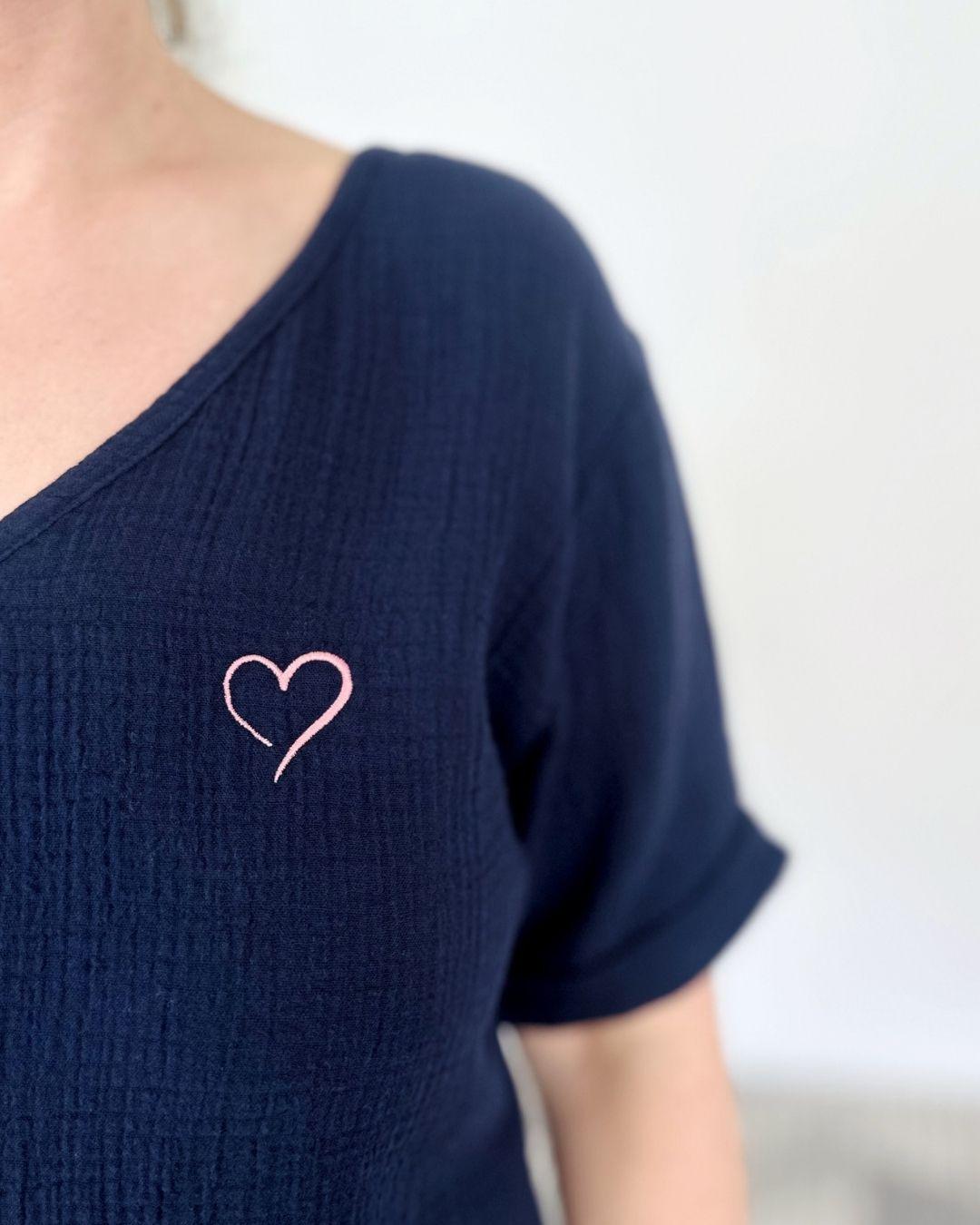 Herzlein® Musselin Tunika Shirt mit "Herzchen-Stick" in Navy Blau