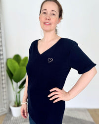 Herzlein® Musselin Tunika Shirt mit "Herzchen-Stick" in Navy Blau