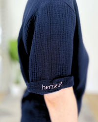 Herzlein® Musselin Tunika Shirt mit "Herzchen-Stick" in Navy Blau