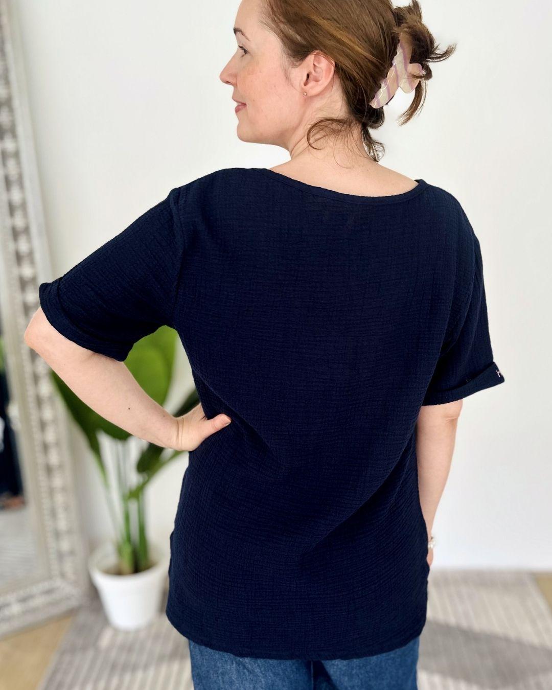 Herzlein® Musselin Tunika Shirt mit "Herzchen-Stick" in Navy Blau