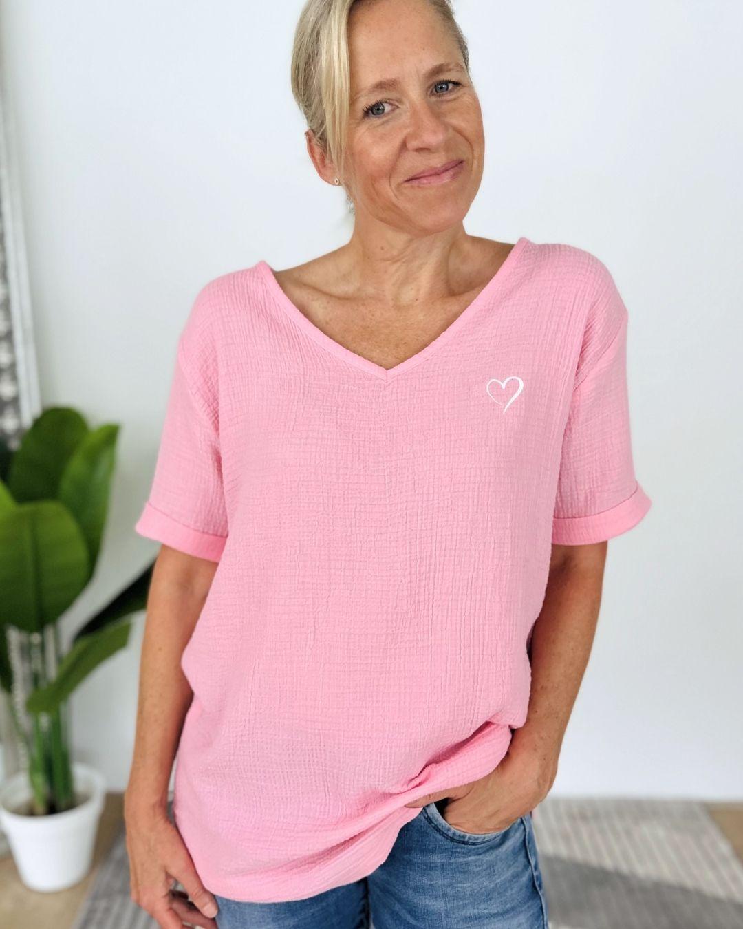 Herzlein® Musselin Tunika Shirt mit "Herzchen-Stick" in Rosa