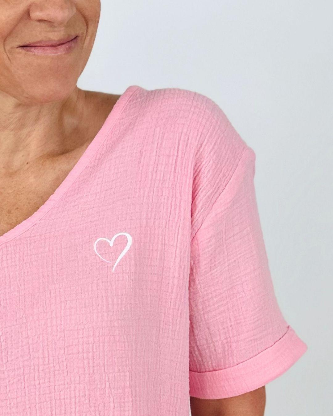 Herzlein® Musselin Tunika Shirt mit "Herzchen-Stick" in Rosa