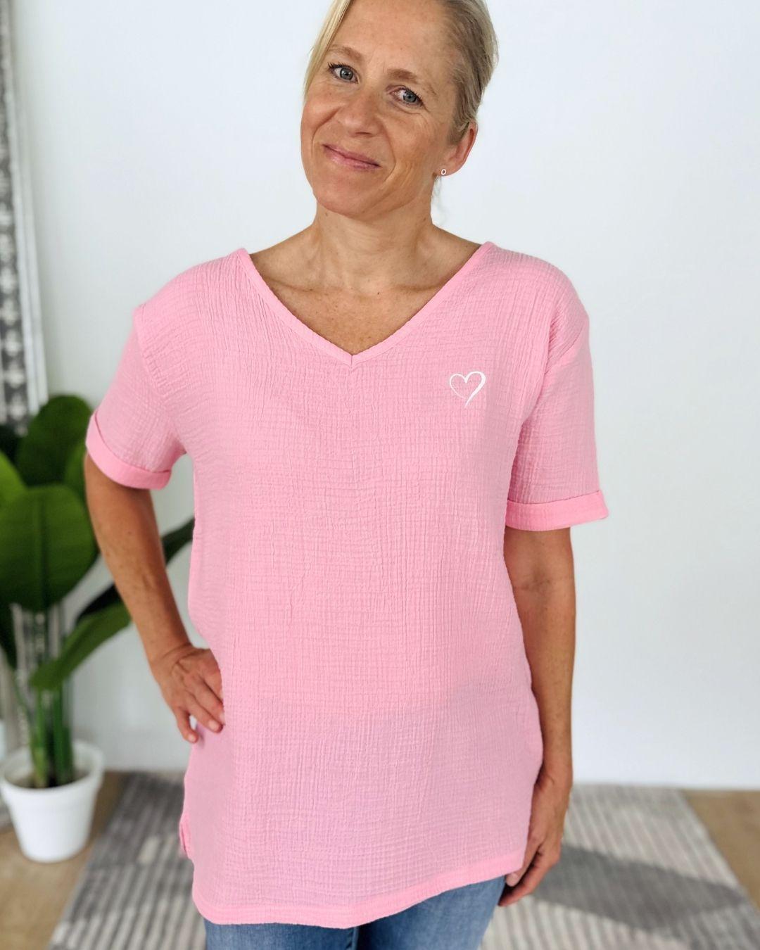 Herzlein® Musselin Tunika Shirt mit "Herzchen-Stick" in Rosa