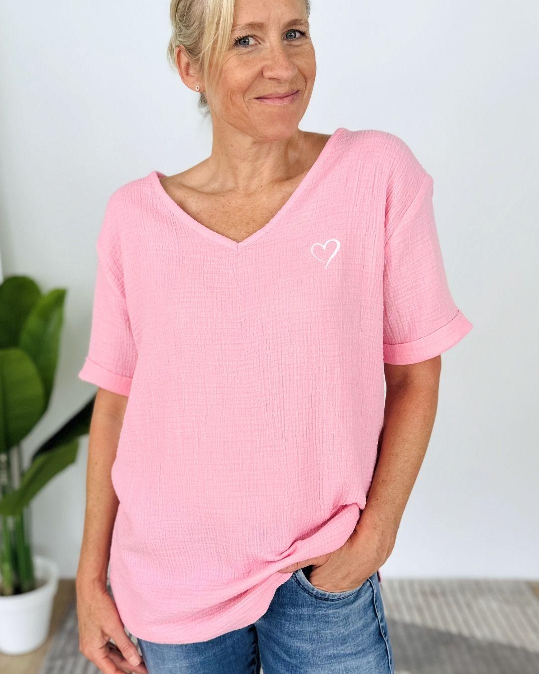 Herzlein® Musselin Tunika Shirt mit "Herzchen-Stick" in Rosa