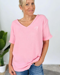 Herzlein® Musselin Tunika Shirt mit "Herzchen-Stick" in Rosa