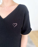 Herzlein® Musselin Tunika Shirt mit "Herzchen-Stick" Schwarz
